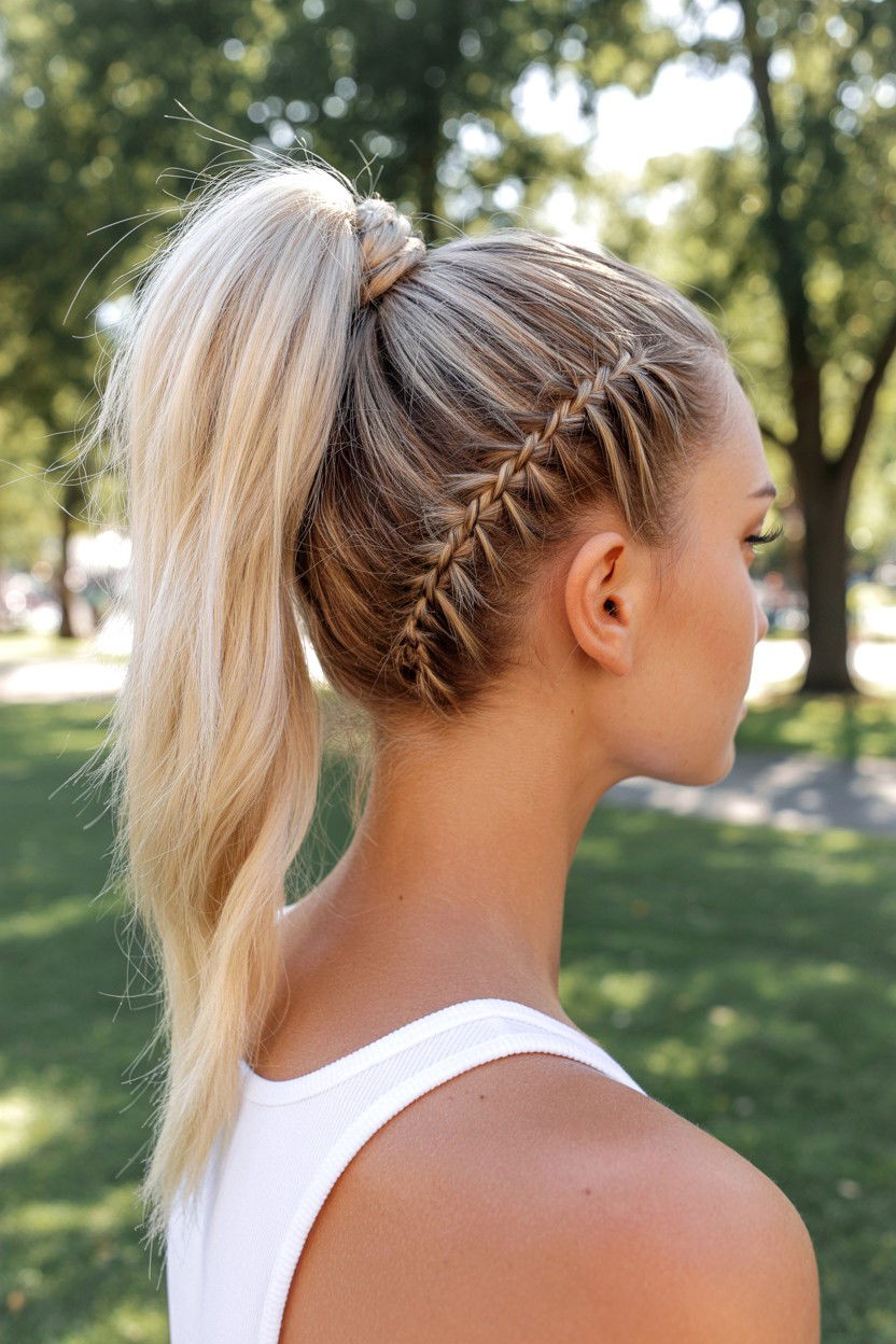 Sleek Ponytail With Side Braid - 25 Valentine's Day Sleek Ponytail Ideas