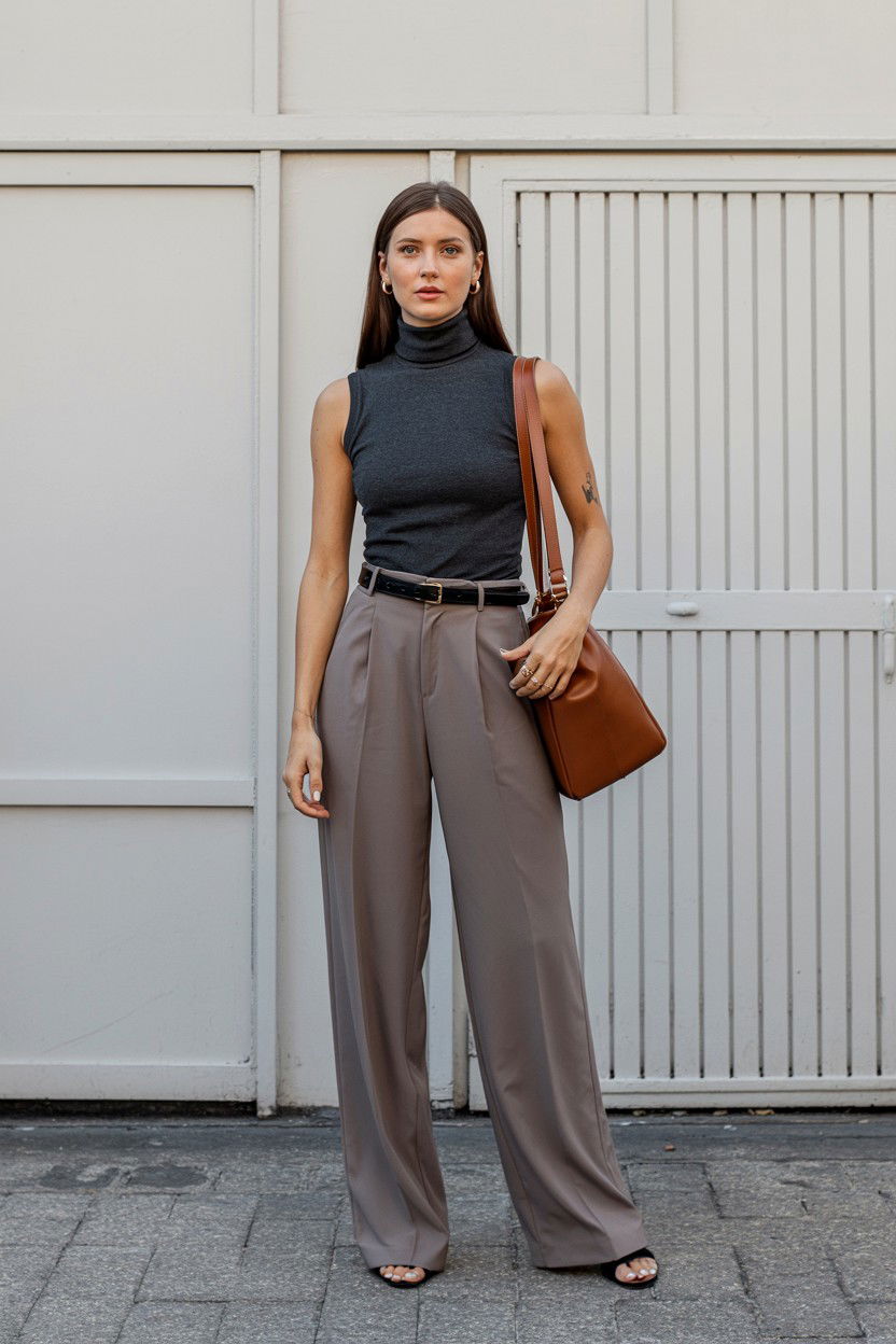 Sleeveless Turtleneck With Wide Leg Pants - 25 Valentine's Day Old Money Outfits