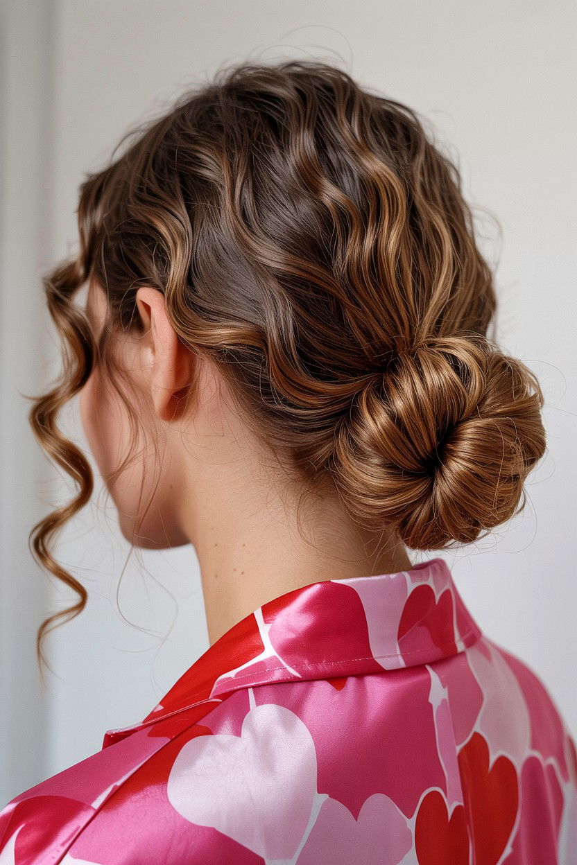Slick Back Curly Bun - 25 Valentine's Day Textured Hair Ideas
