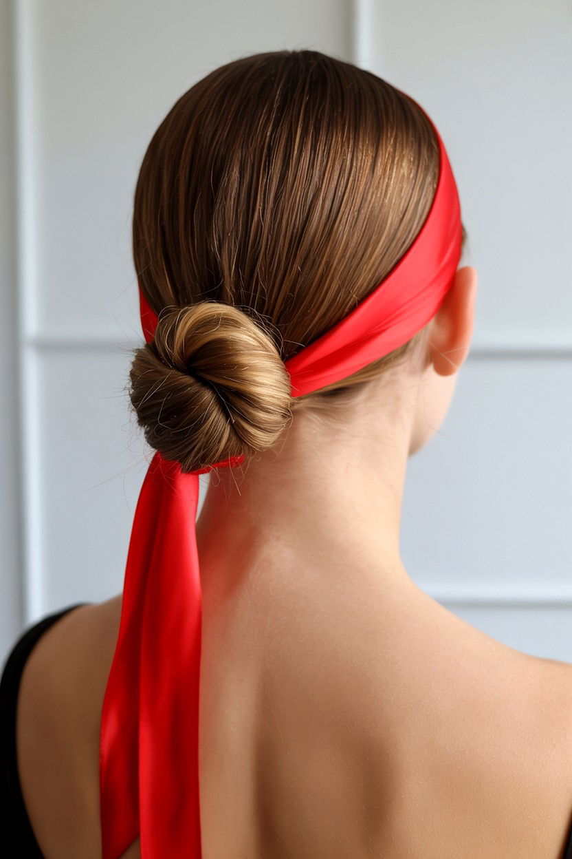 Slick back bun with ribbon - 25 Valentine's Day Slicked Back Hair Ideas