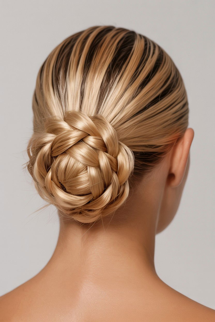 Slick back with braided bun - 25 Valentine's Day Slicked Back Hair Ideas
