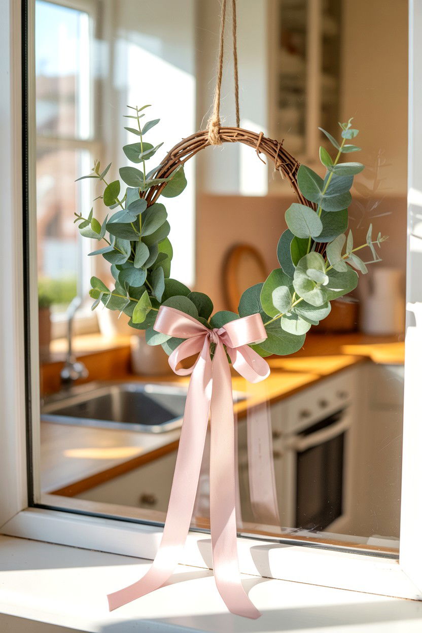 Small Eucalyptus Window Wreath - 25 Eucalyptus Valentine's Day Wreath Ideas