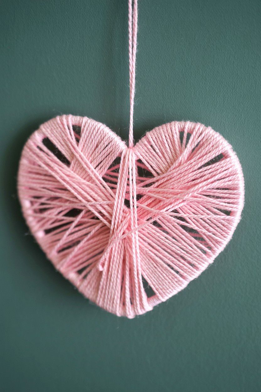 Small Yarn Heart Wreath - 25 Yarn Valentine's Day Wreath Ideas