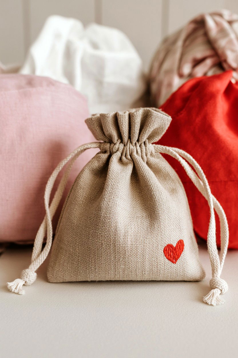 Small linen drawstring bag - 25 Valentine's Day Gift Bag Ideas