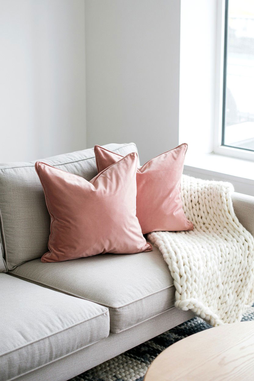 Soft Pink Throw Pillows - 25 Minimalist Valentine's Day Decor Ideas