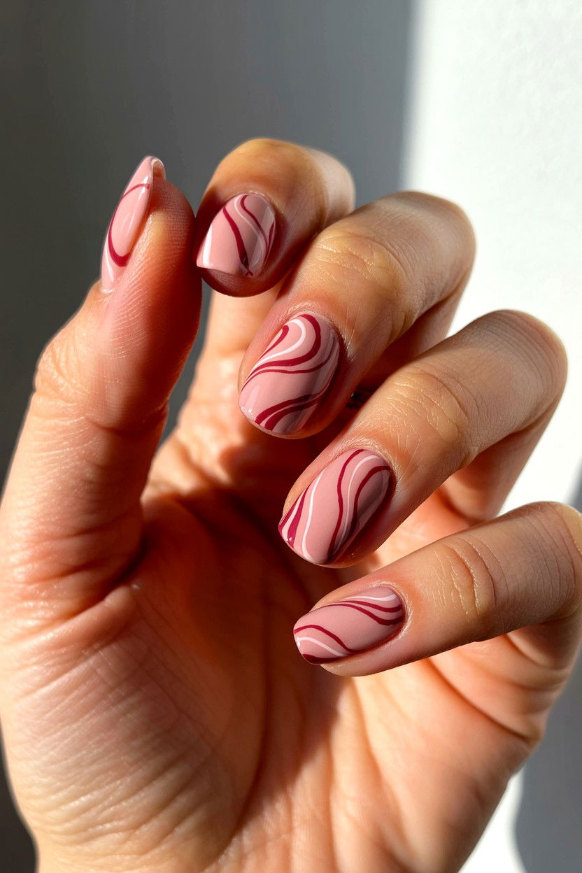 Soft Rose Swirl Nails - 25 Swirl Valentine's Day Nail Ideas
