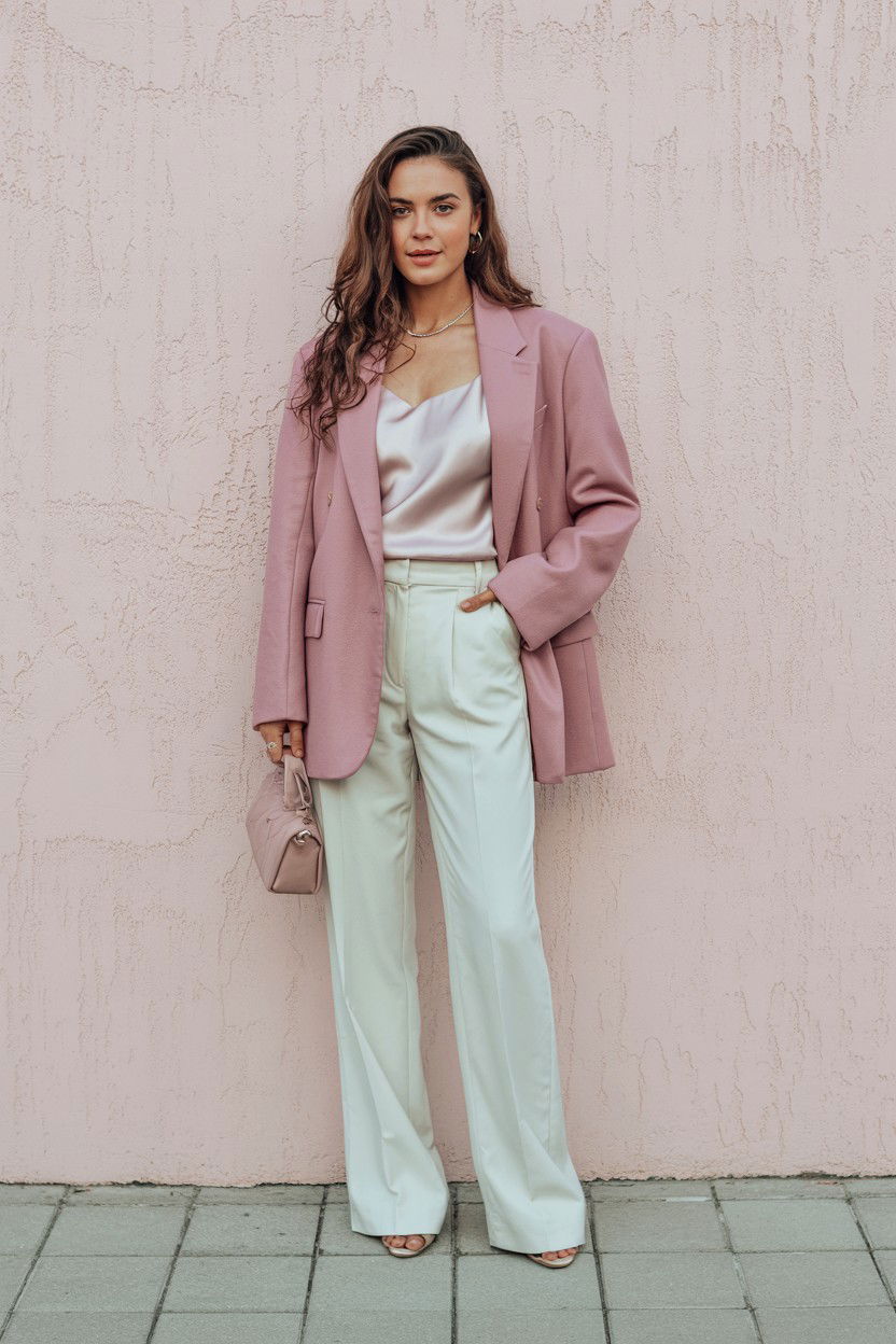 Soft pink wool blazer outfit - 25 Valentine's Day Quiet Luxury Outfits