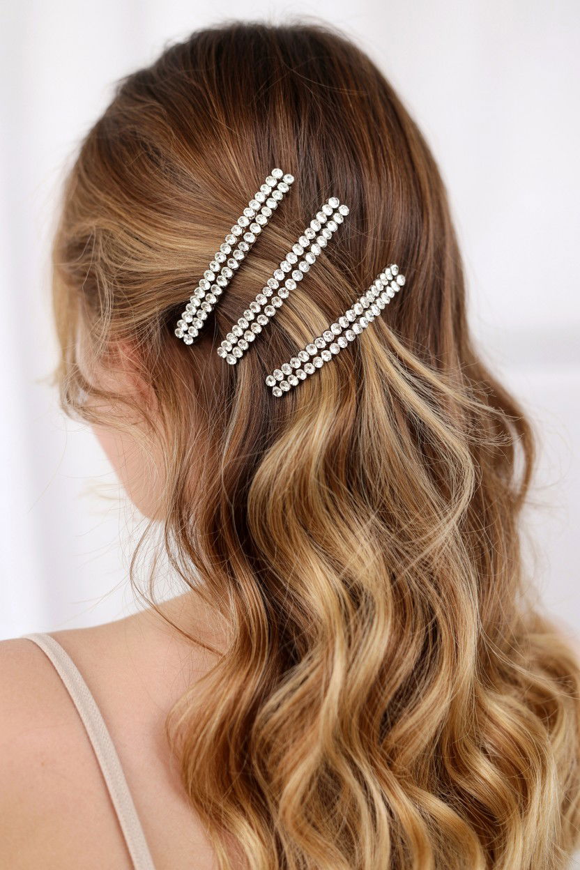 Soft waves with rhinestone barrettes - 25 Valentine's Day Curly Hair Ideas
