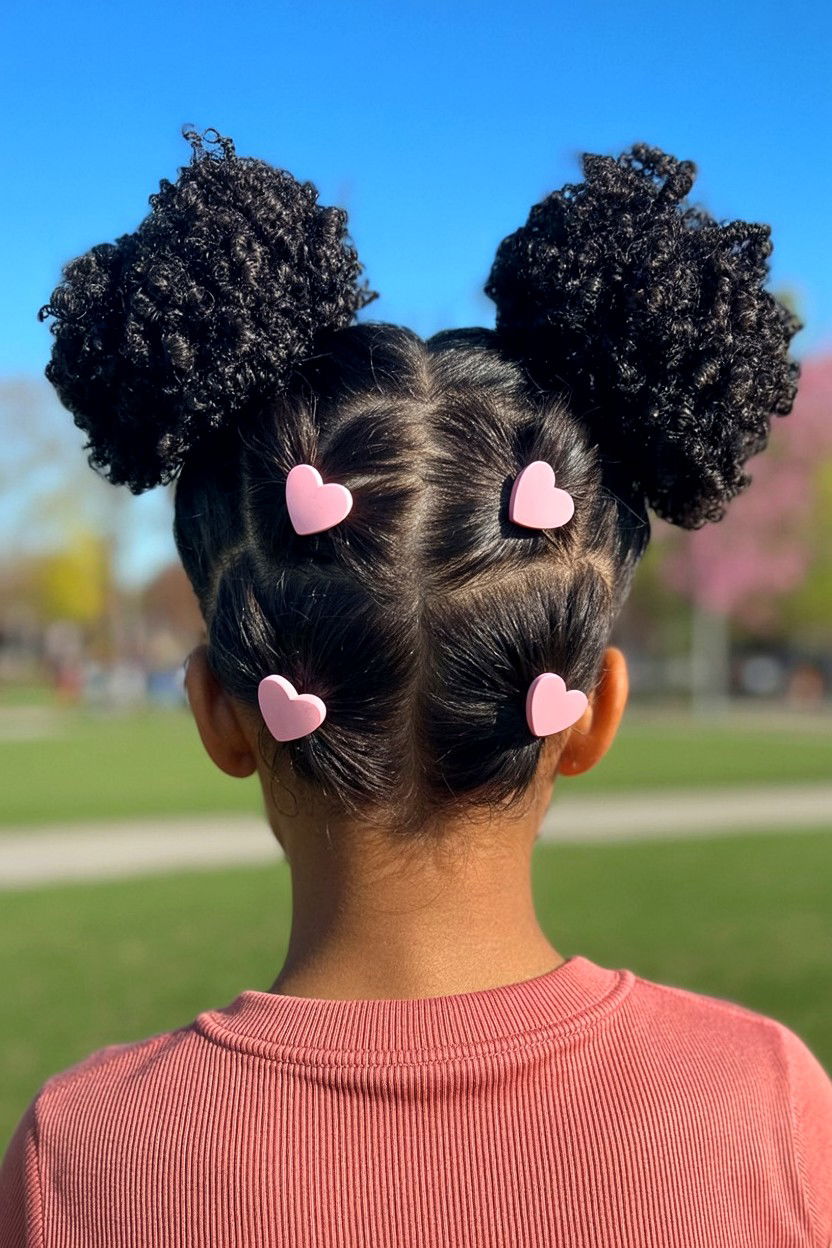 Space Buns - 25 Valentine's Day Natural Hair Ideas