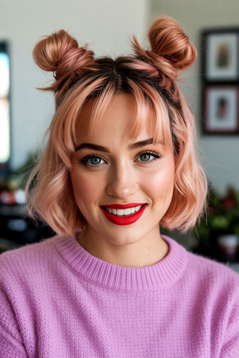 Space Buns Short Hair - 25 Valentine's Day Short Hair Ideas