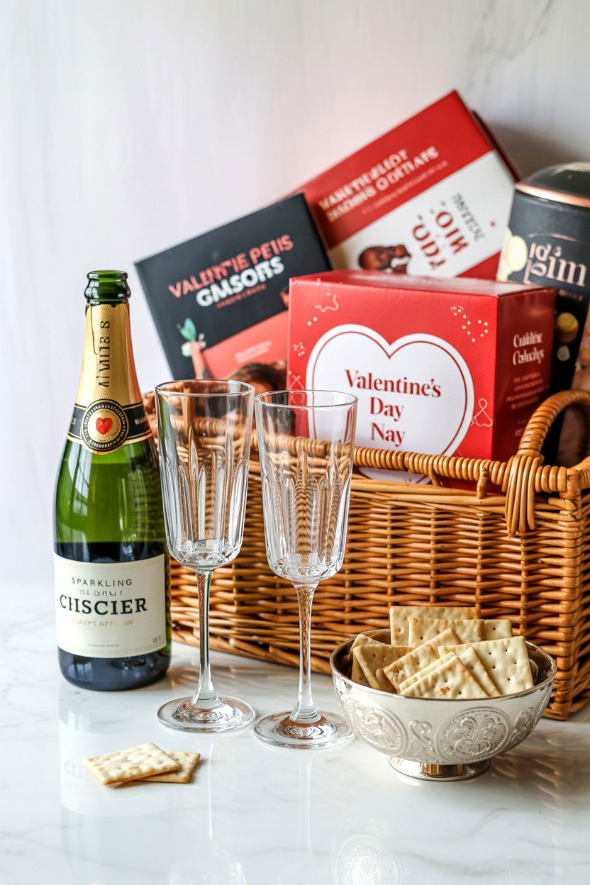 Sparkling cider celebration hamper - 25 Valentine's Day Movie Night Gift Basket Ideas