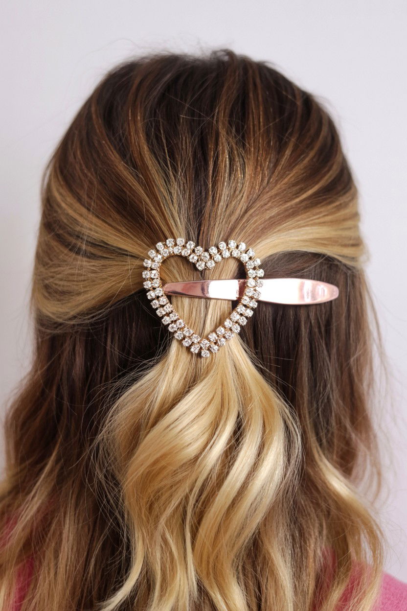 Sparkly Barrette Half Up - 25 Valentine's Day Half Up Half Down Hair