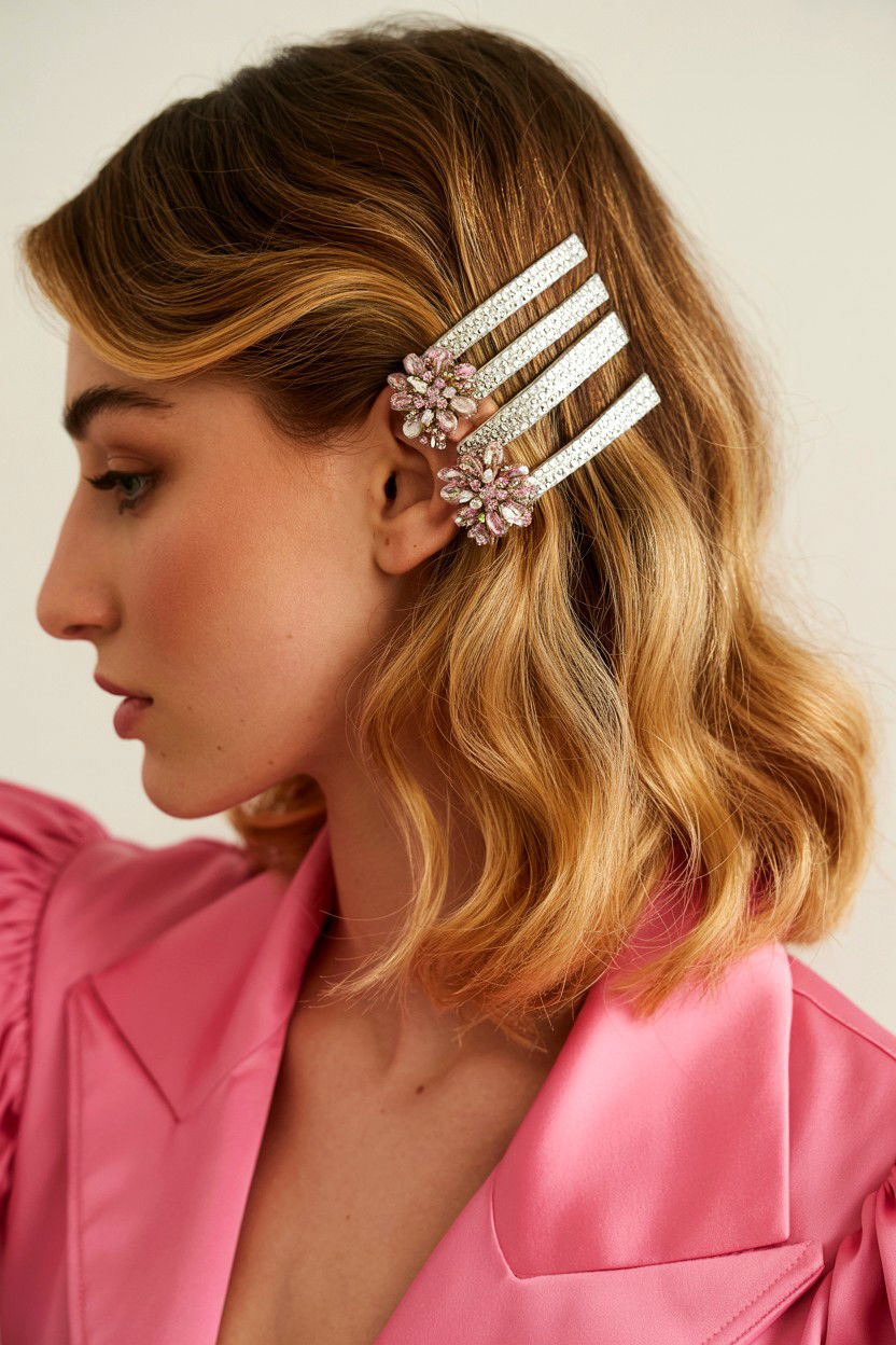 Sparkly Clip Side Sweep - 25 Valentine's Day Side Swept Hair Ideas