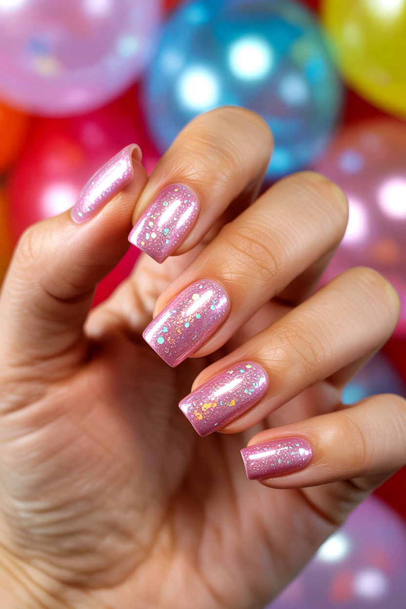 Sparkly Pink Square Nails - 25 Valentine's Day Square Nail Ideas