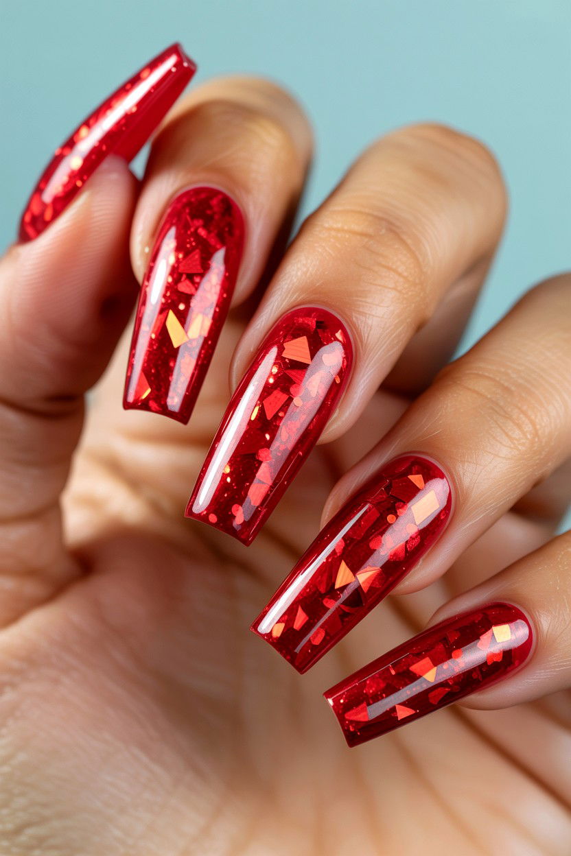 Sparkly Red Glitter - 25 Long Valentine's Day Nail Designs