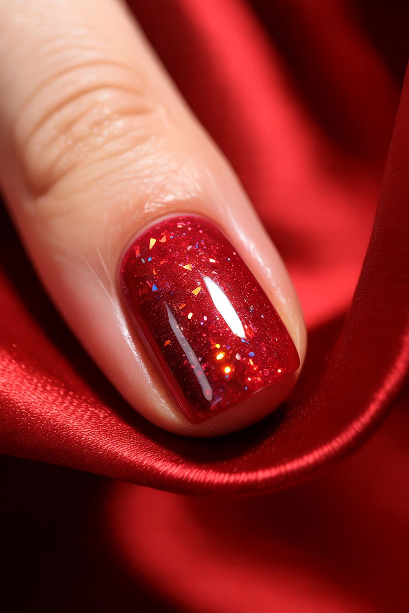 Sparkly Red Nail - 25 Easy Valentine's Day Nail Designs