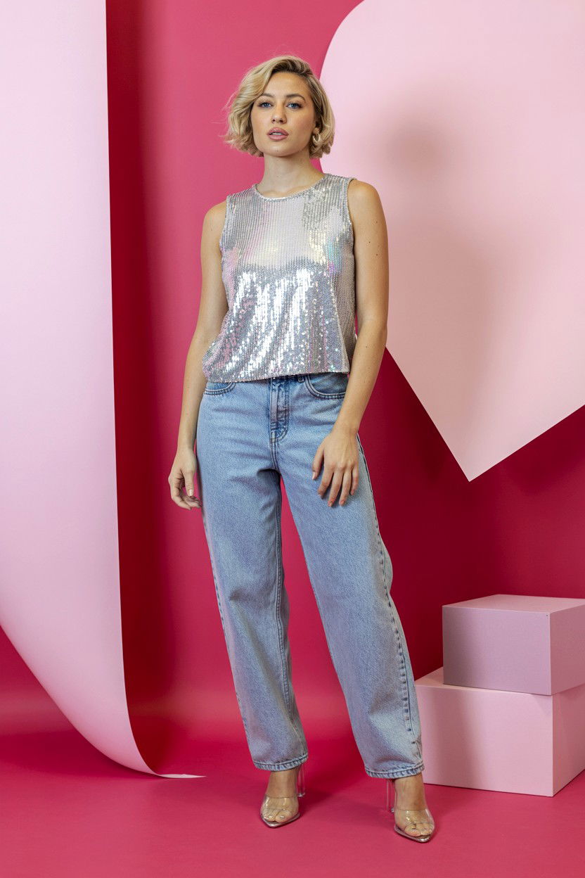 Sparkly top and denim - 25 Valentine's Day Jeans Outfits