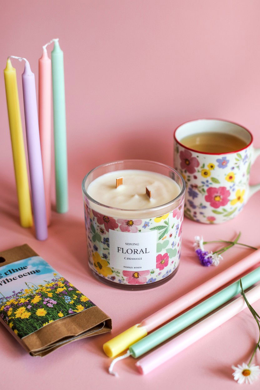 Spring Floral Candle Basket - 25 Valentine's Day Candle Gift Basket Ideas