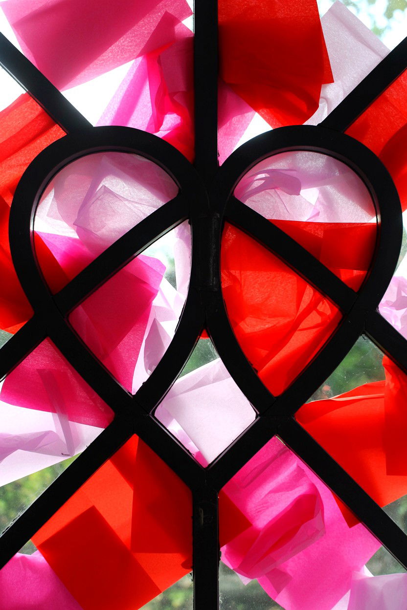 Stained Glass Heart Window - 25 Valentine's Day Tissue Paper Ideas