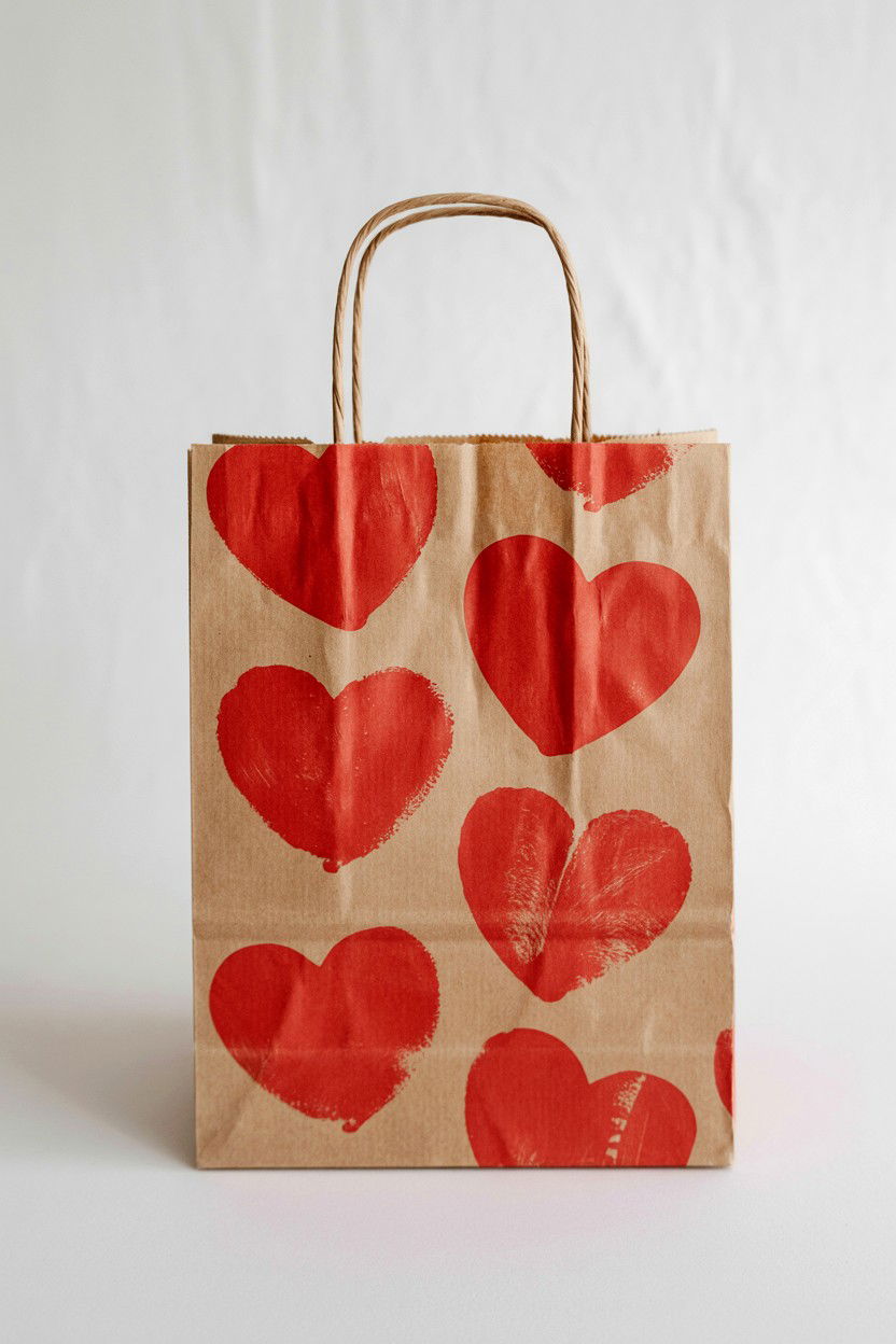 Stamped Heart Brown Bag - 25 Valentine's Day Paper Bag Ideas