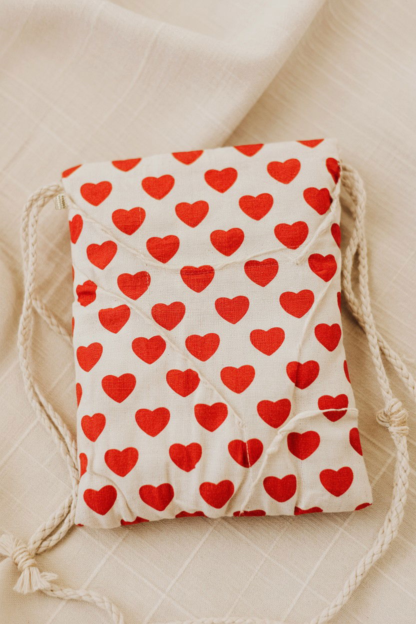 Stamped Muslin Pouch - 25 Valentine's Day Pouch Ideas