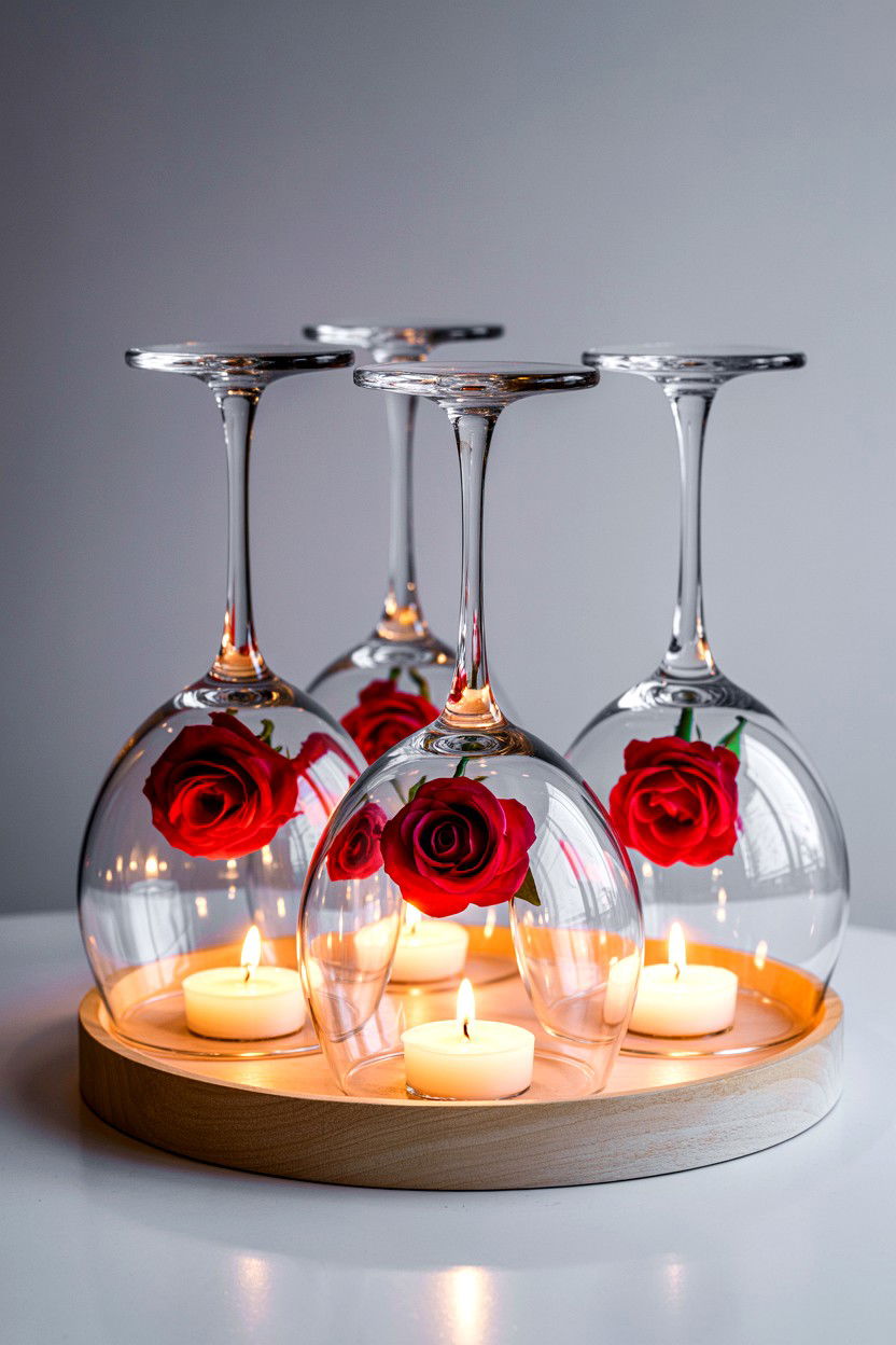 Stemmed Glass Candle Display - 25 Valentine's Day Candle Centerpiece Ideas