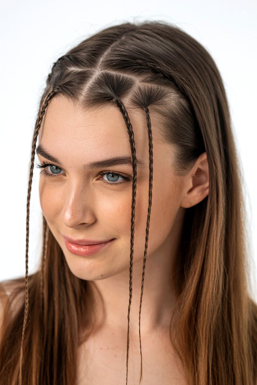 Straight hair with micro braids - 25 Valentine's Day Straight Hair Ideas