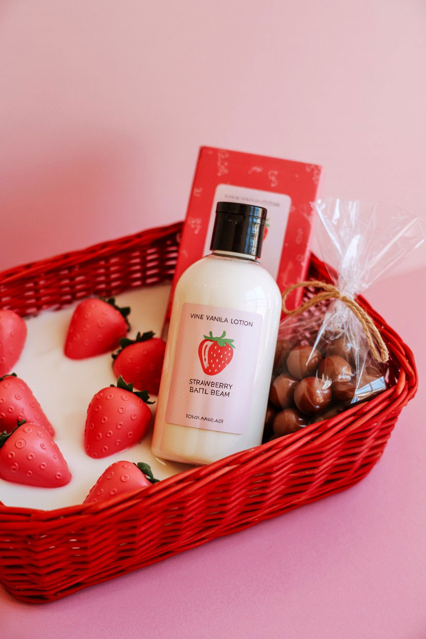 Strawberry And Cream Bath Kit - 25 Valentine's Day Bath Gift Basket Ideas