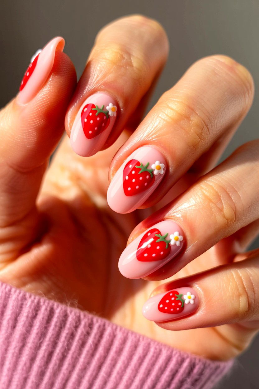 Strawberry Nail Stickers - 25 Valentine's Day Nail Sticker Ideas