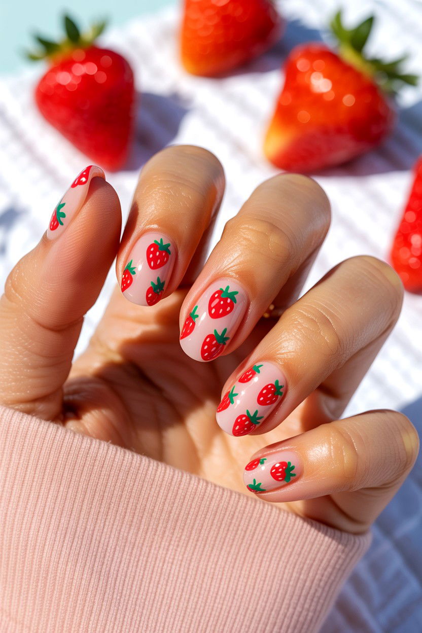 Strawberry Nails - 25 Short Valentine's Day Nail Ideas