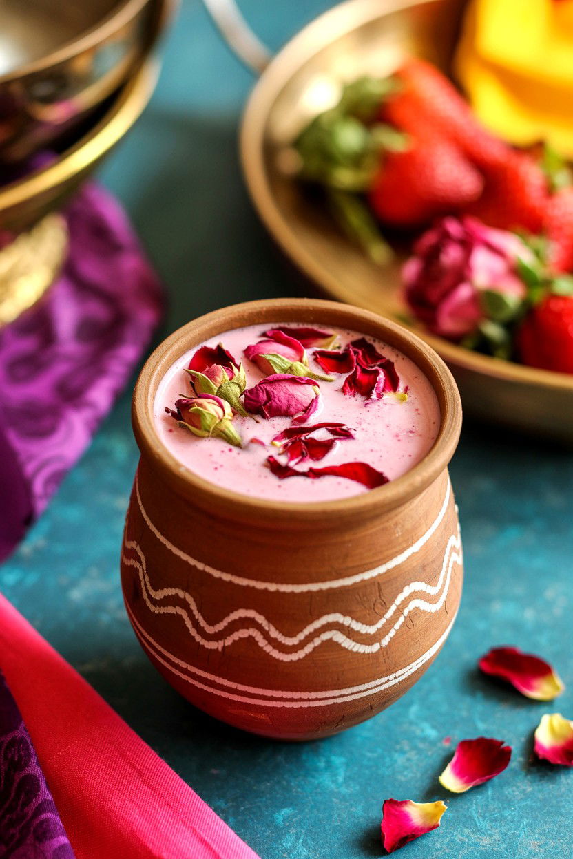 Strawberry Rose Lassi - 25 Valentine's Day Red Drink Ideas