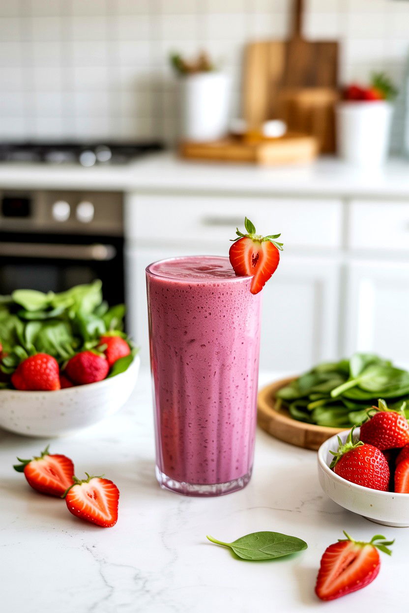 Strawberry Spinach Smoothie - 25 Valentine's Day Smoothie Recipes
