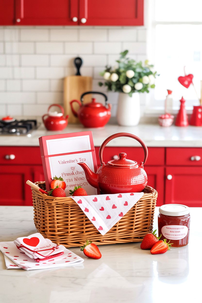 Strawberry Tea Gift Basket - 25 Valentine's Day Tea Gift Basket Ideas