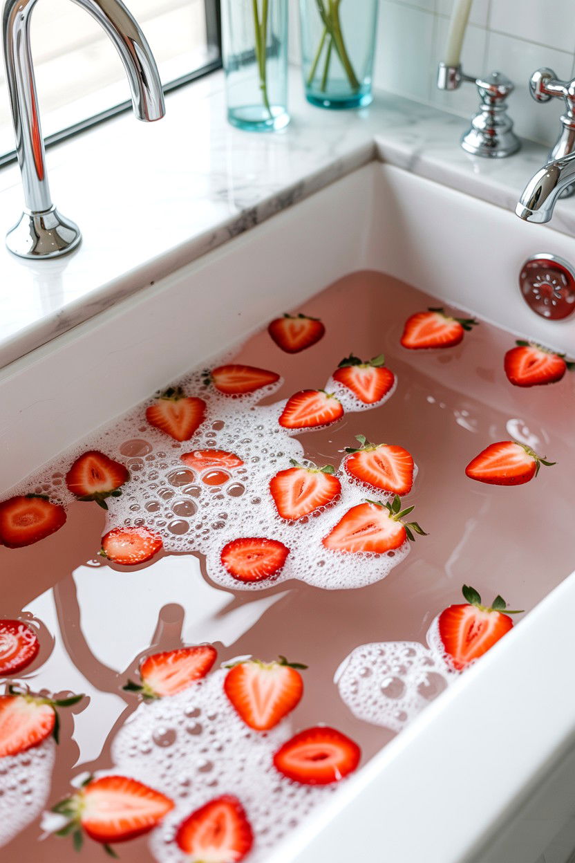 Strawberry bath soak - 25 Valentine's Day Bubble Bath Ideas