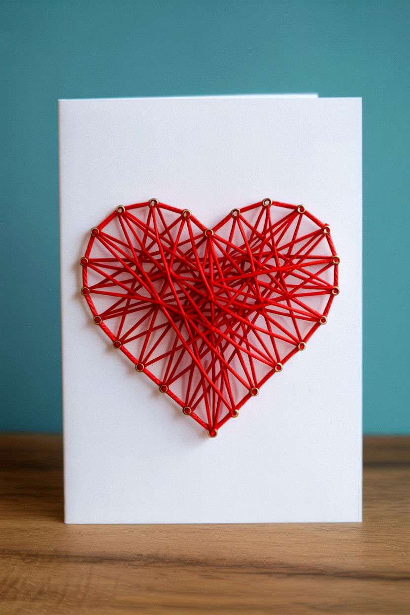 String Art Heart Card - 25 Heart Valentine's Day Card Ideas