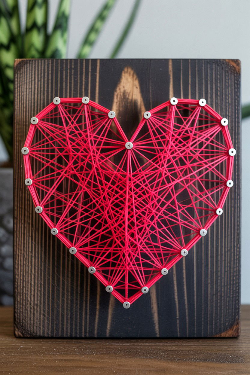 String Art Heart Sign - 25 Valentine's Day Heart Sign Ideas