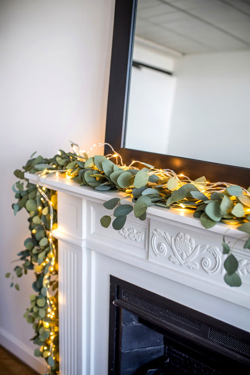 String lights fireplace - 25 Valentine's Day Mantel Decorating Ideas