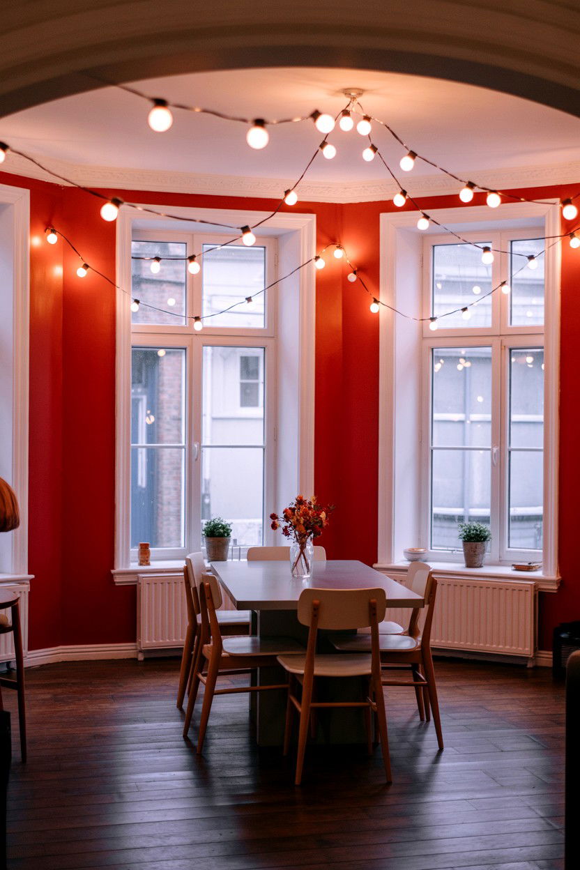 String lights for dining room - 25 Valentine's Day Dining Room Decor Ideas