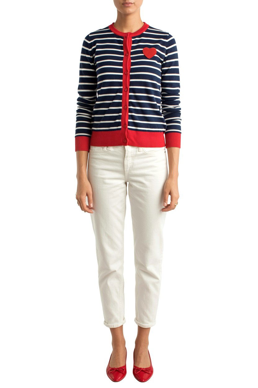 Striped Cardigan With Red Accents - 25 Valentine's Day Cardigan Outfits