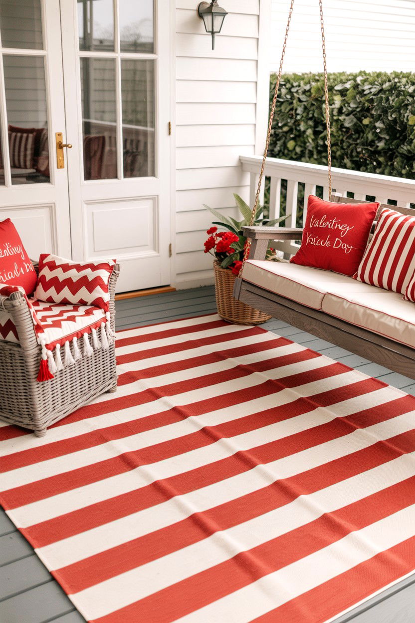 Striped Outdoor Rug - 25 Valentine's Day Porch Swing Ideas
