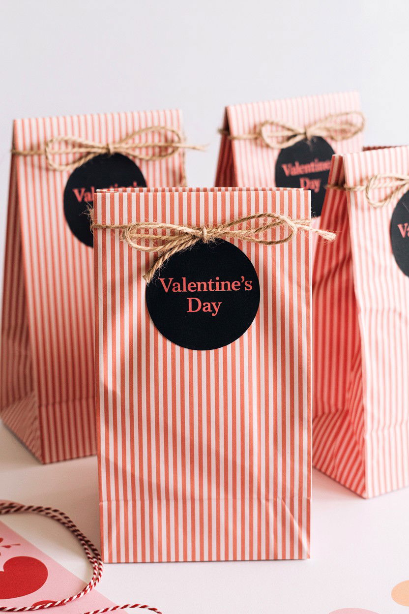 Striped Paper Bags - 25 Valentine's Day Candy Bag Ideas