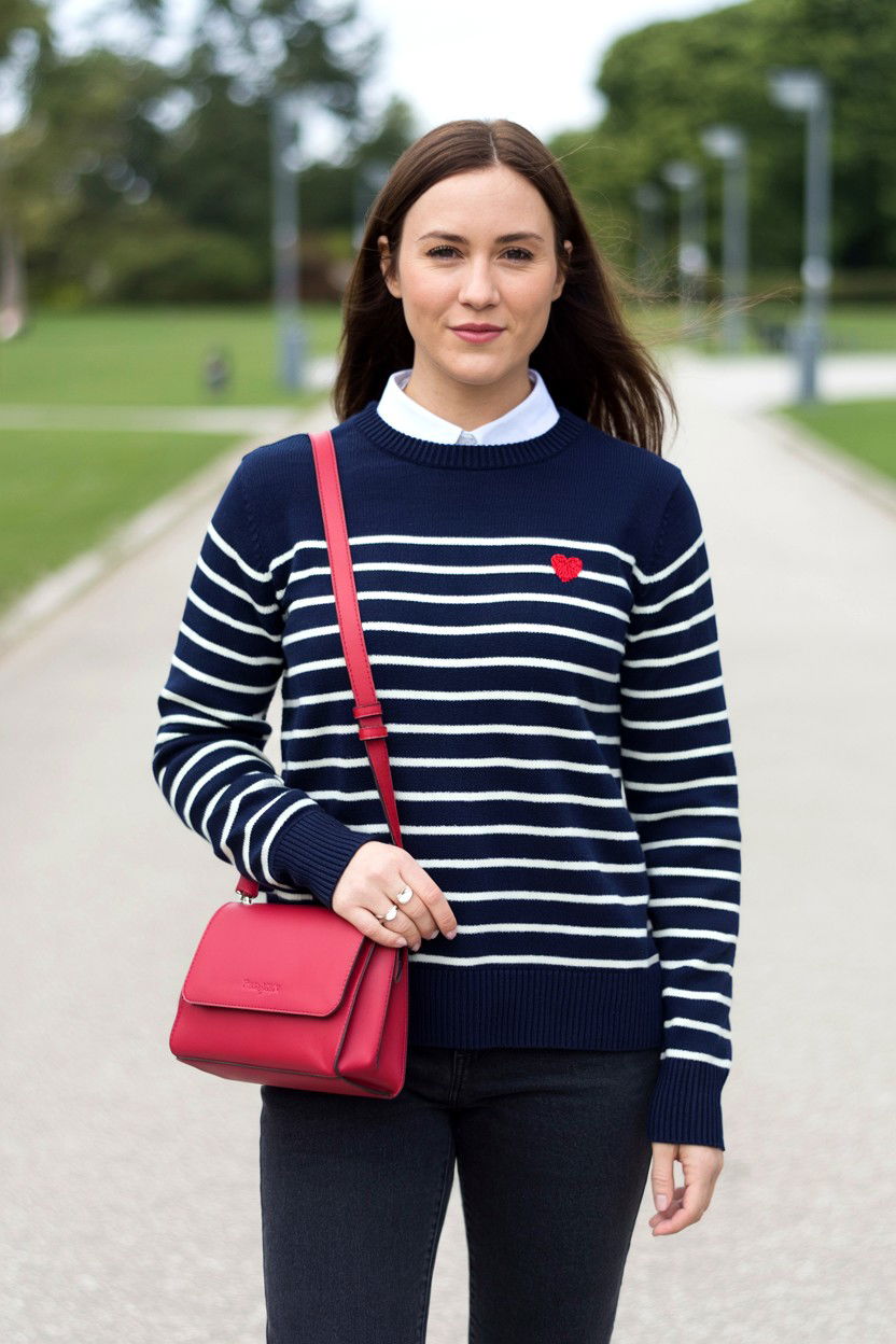 Striped Sweater With Red Accents - 25 Casual Valentine's Day Outfits