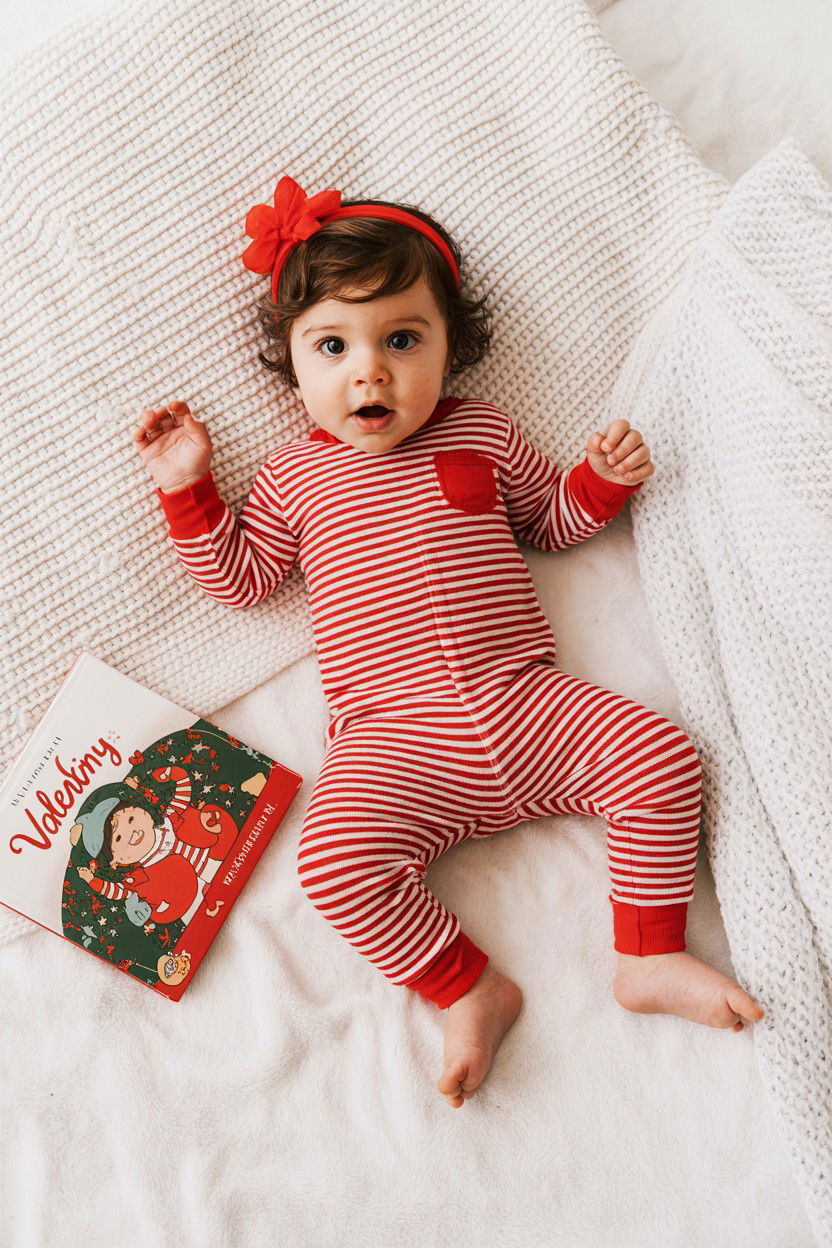 Striped Valentine Pajamas - 25 Valentine's Day Baby Photo Ideas