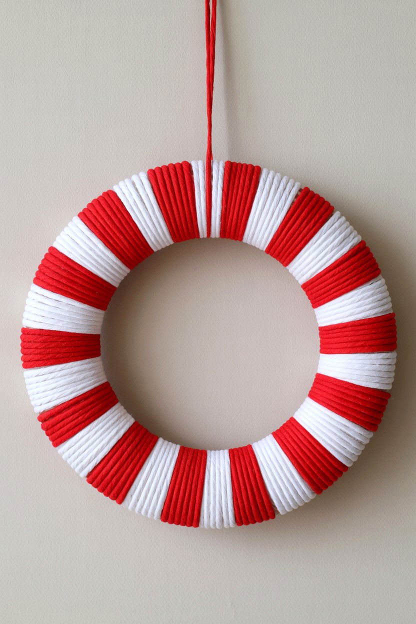 Striped Yarn Wreath - 25 Yarn Valentine's Day Wreath Ideas