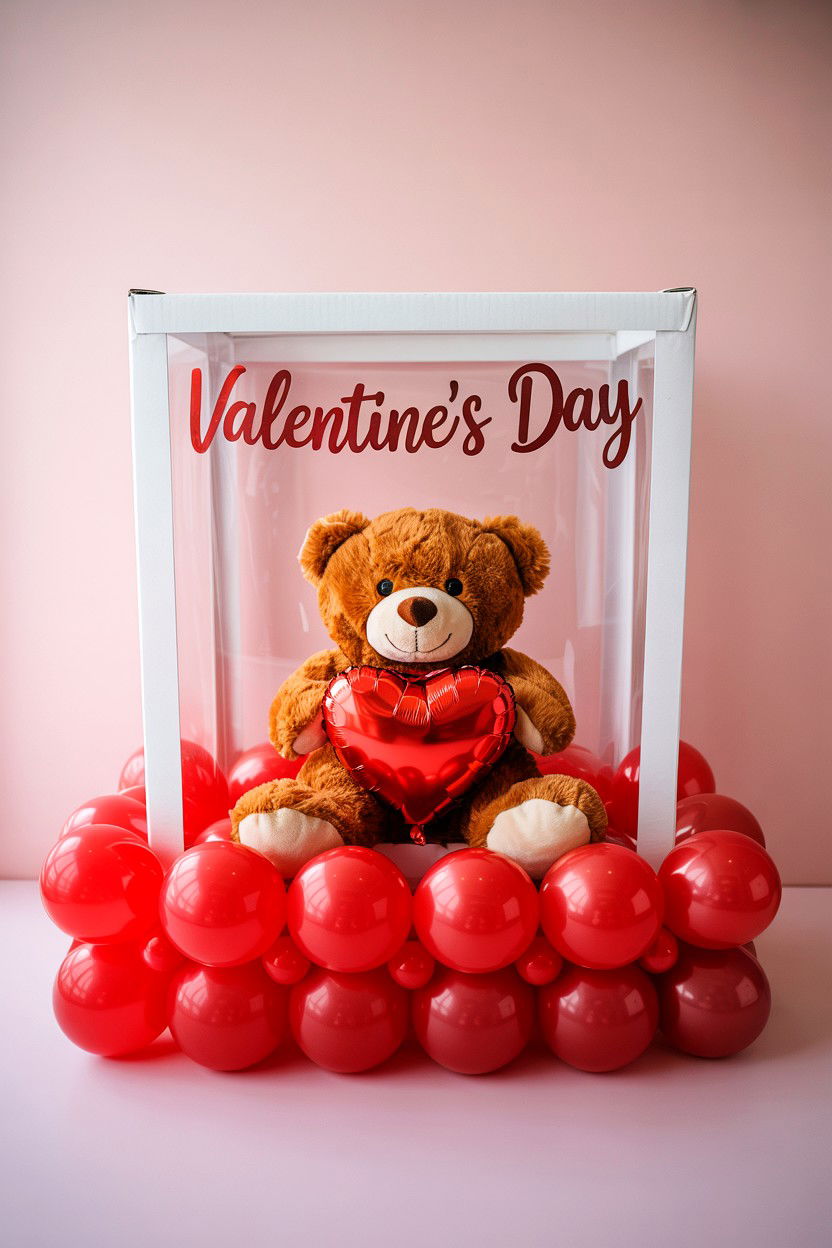 Stuffed Animal Balloon Box - 25 Valentine's Day Balloon Box Ideas
