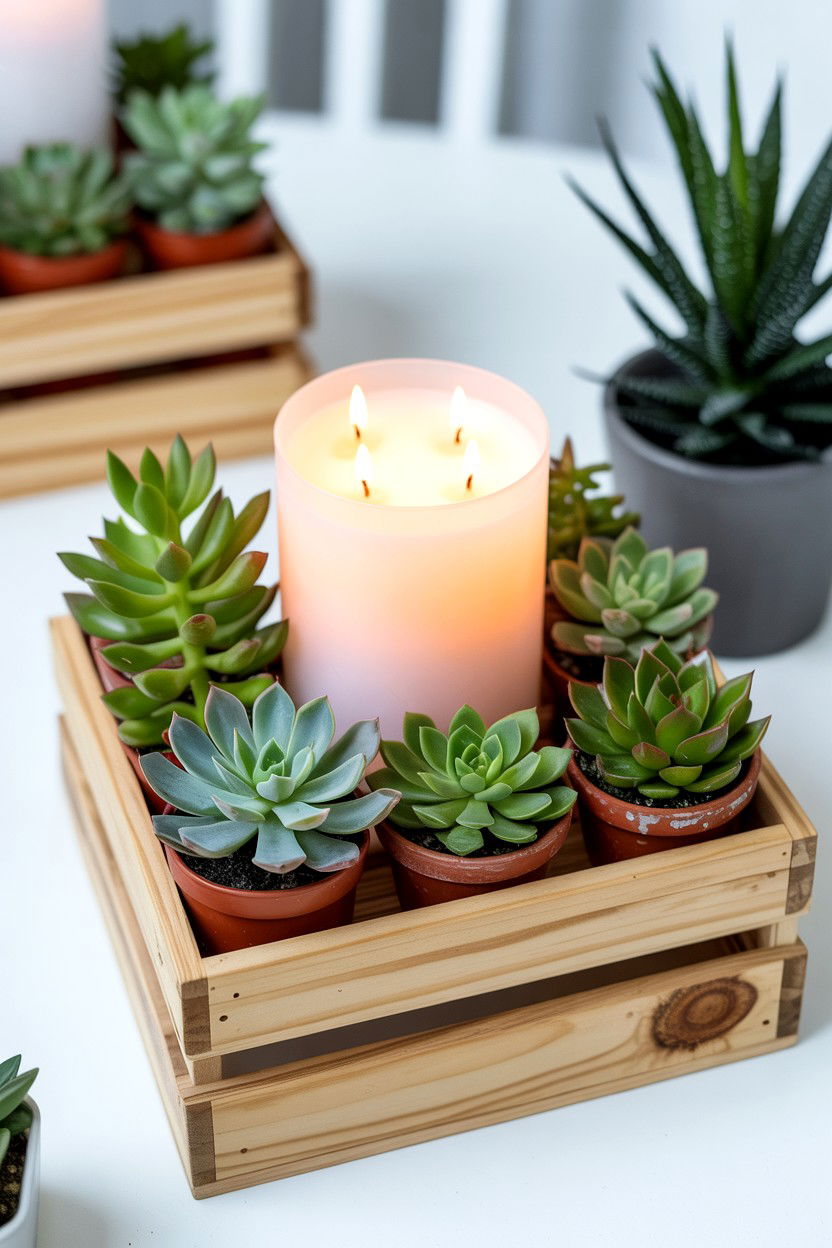 Succulent And Candle Table Decor - 25 Valentine's Day Candle Centerpiece Ideas
