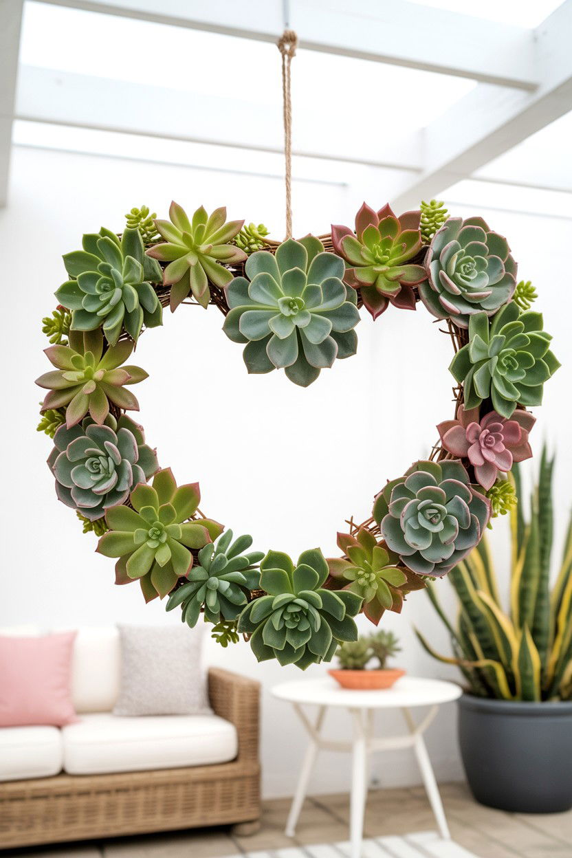 Succulent Heart - 25 Simple Valentine's Day Wreath Ideas