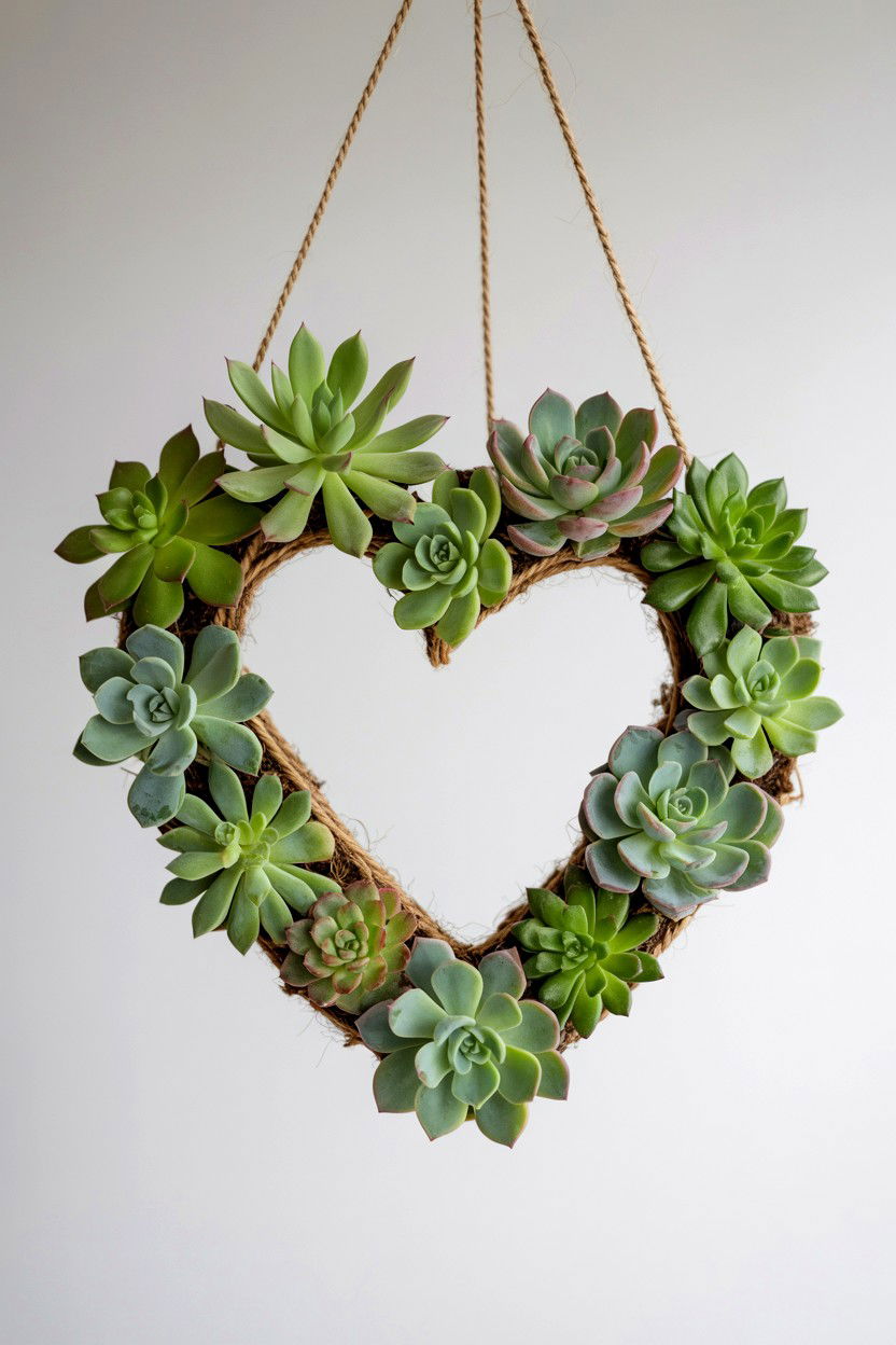 Succulent Heart Hanging Basket - 25 Valentine's Day Hanging Basket Ideas