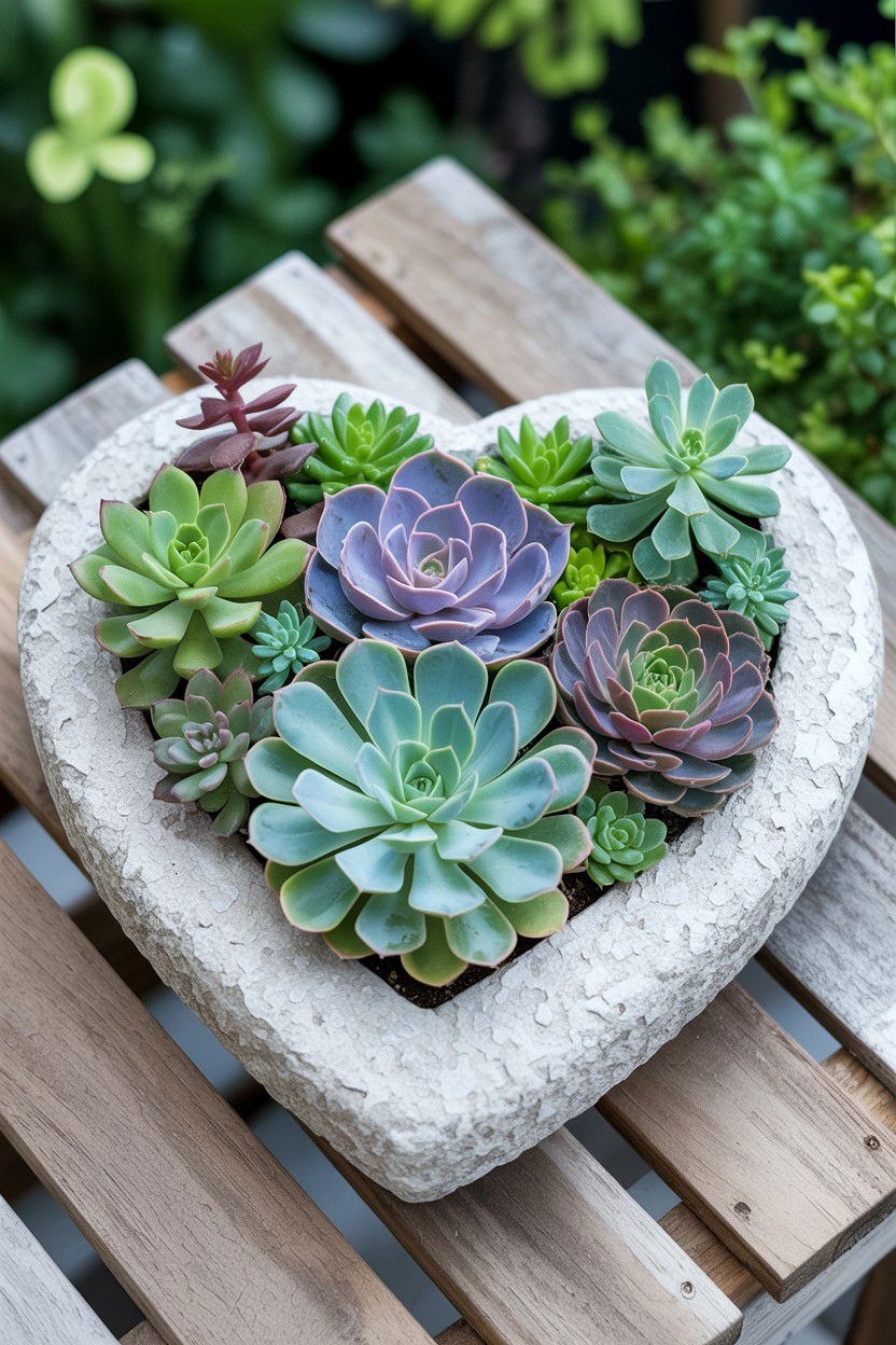 Succulent Heart Planter - 25 Valentine's Day Flower Heart Ideas