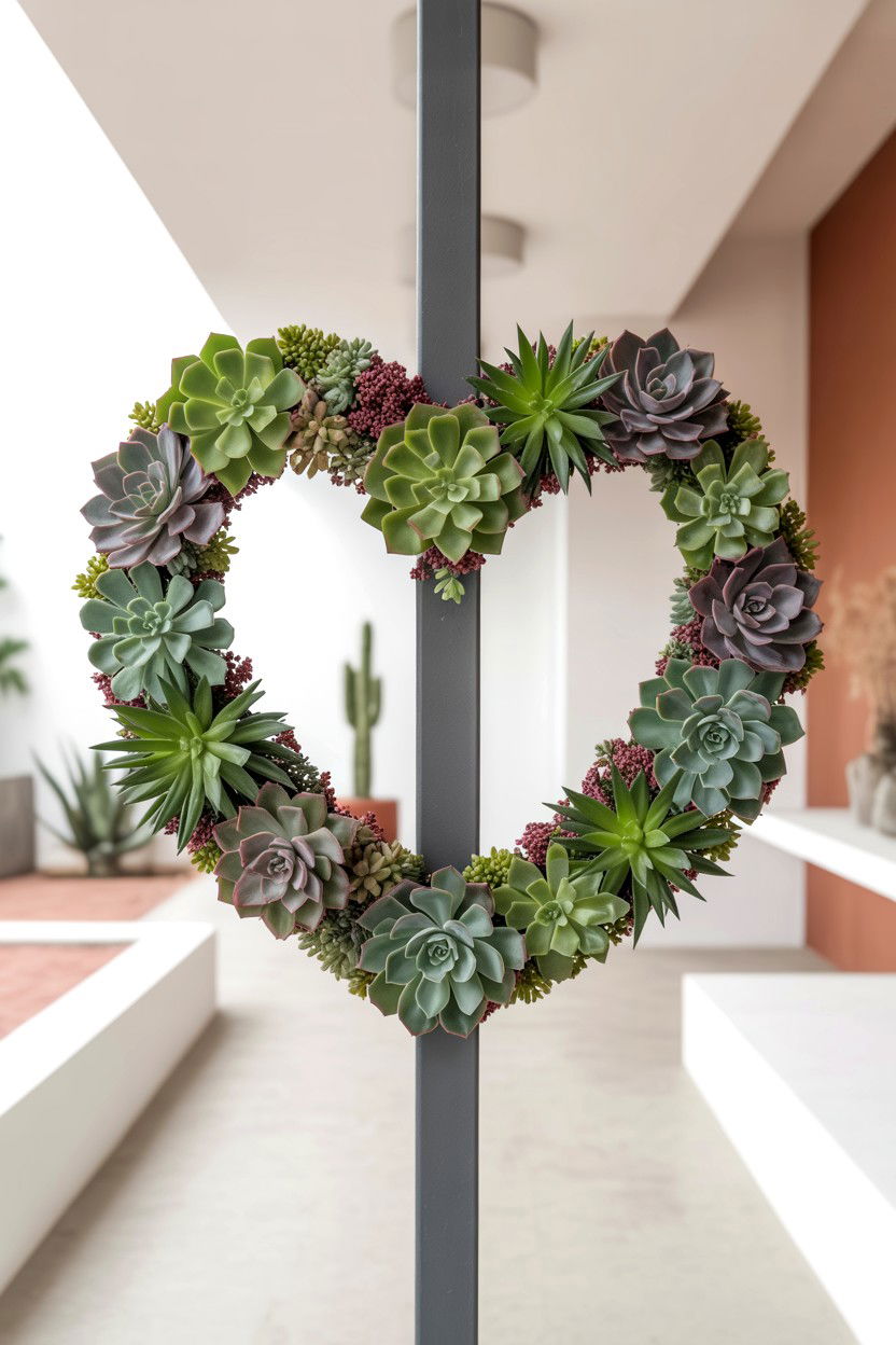Succulent Heart Wreath - 25 Double Door Valentine's Day Wreath Ideas